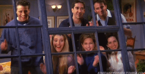GIF of all the cast of Friends all applauding