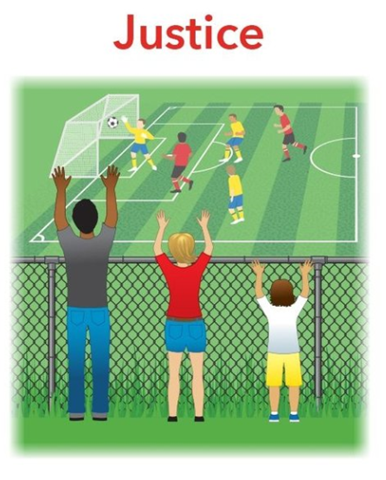Image depicting a man, woman and child watching a soccer match over and through an open wire fence.